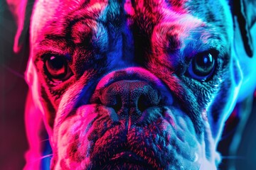 Wall Mural - A dog with a purple nose and blue eyes. The dog has a very angry expression on its face