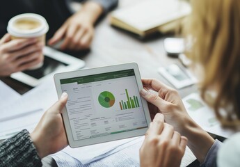 Poster - A crucial business meeting that involves indepth data analysis on a tablet is scheduled to enhance collaboration and innovation among team members in the workplace and improve overall performance