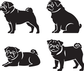 Canvas Print - Pug Dog Silhouette Vector Bundle