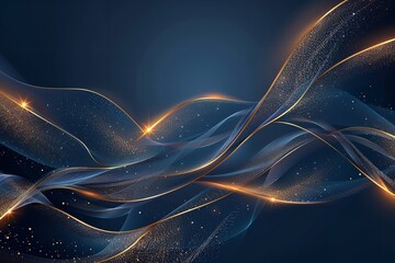 Poster - Text space and golden lines against a dark blue background. Generative Ai