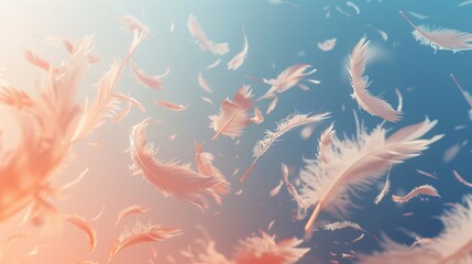 Poster - A dreamy, ethereal illustration of soft, wispy feathers floating in the air