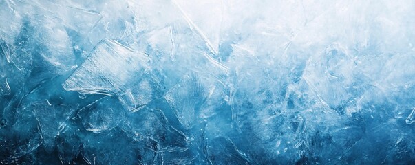 Blue ice texture background forming ice crystals on the surface