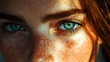 © Daniel - Close-up portrait of a woman with bright blue eyes and freckles in natural light
