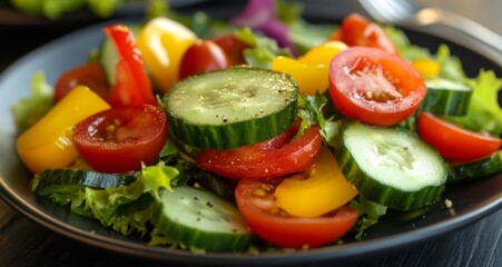 Fresh and Colorful Salad with Cucumber, Tomatoes, and Bell Peppers