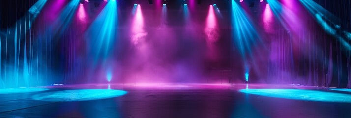 Poster - A barren stage is brilliantly lit in blue. Generative Ai
