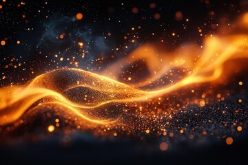 Poster - Vibrant Abstract Orange and Black Light Waves Sparkles