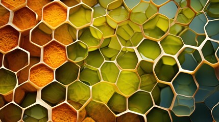 Poster - A microscopic view of geometric patterns found in nature, such as the hexagonal structure of honeycomb or the fractal arrangement of leaves
