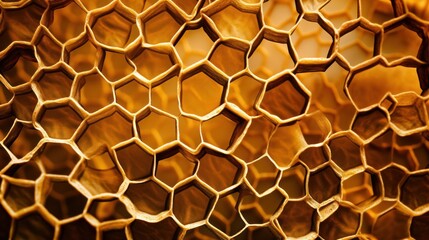 Poster - A microscopic view of geometric patterns found in nature, such as the hexagonal structure of honeycomb or the fractal arrangement of leaves