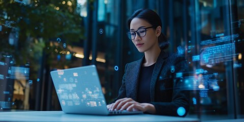 Poster - In todays fastpaced world, the modern businesswoman thrives in hightech environments, using advanced technology to analyze data, inspire creativity, and drive success and growth for her business