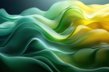 Poster - Abstract Waves of Green and Yellow Fluid Motion and Gradient