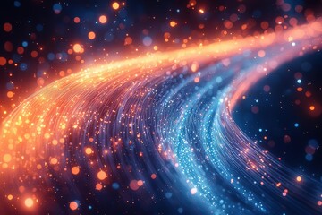 Poster - Vibrant Abstract Swirling Light Trails in Orange and Blue Hues