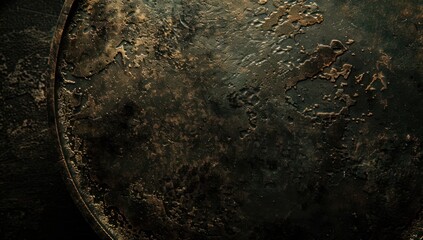 A close-up of an antique bronze drum with a dark background, showcasing the texture and details