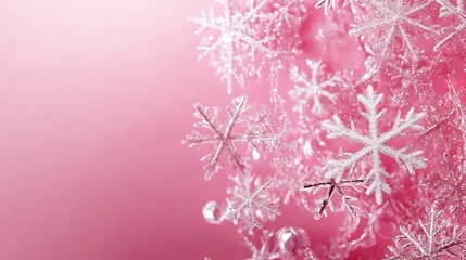 Sticker - christmas background pink and white snowflakes on a pink background 