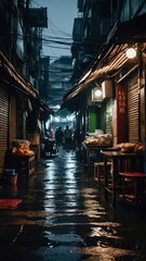 Wall Mural - night in wet market alleyway background