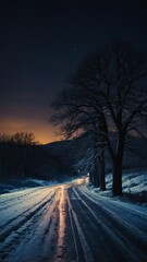 Wall Mural - night in winter road landscape background