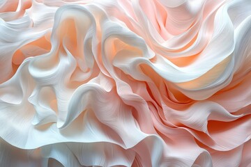Poster - Abstract Flowing Textile Pattern in Soft Pastel Pink and White