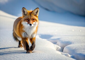 A Lone Red Fox Leaves A Trail Of Paw Prints In A Blanket Of White Snow