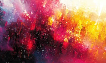 Poster - Vibrant Abstract Digital Art with Red, Orange, and Pink Hues