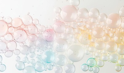 Poster - Colorful Soapy Bubbles on White Background in Pastel Colors