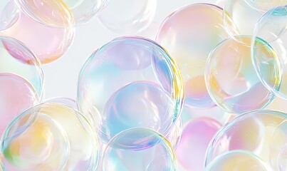 Poster - Colorful Translucent Soap Bubbles on Pastel Background