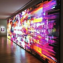 Poster - Vibrant Abstract Progressive Digital Art in Gallery Setting with Neon Hues