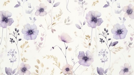 Poster - A seamless floral pattern with delicate watercolor brushstrokes on a soft linen fabric