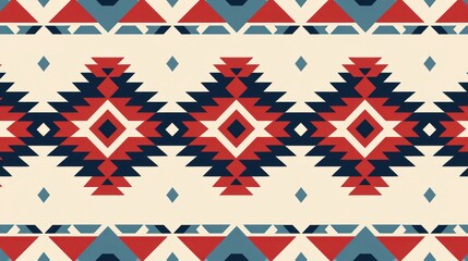 Poster - A seamless geometric ethnic pattern, reminiscent of traditional Navajo weaving, with repeating diamonds, triangles, and stepped designs.