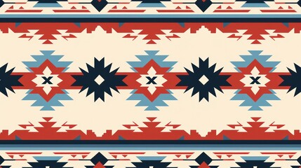 Poster - A seamless geometric ethnic pattern, reminiscent of traditional Navajo weaving, with repeating diamonds, triangles, and stepped designs.