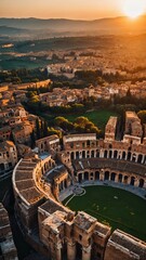 Wall Mural - sunset in roman empire aerial view background