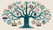 © Nataly - Educational Tree Infographic with Branches and Icons in Flat Design on Beige Background
