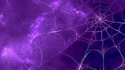 Creepy vector cobweb background featuring a purple Halloween decoration with intricate white spider thread texture, perfect for web banners and spooky themed events