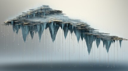 Poster - A waterfall of data cascading down a mountain of knowledge, each droplet representing a unique piece of information