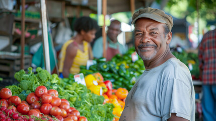 Wall Mural - Smiling Man at Urban Farmer's Market Stall