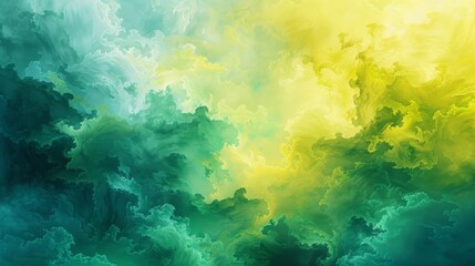 Wall Mural - Abstract clouds and storms, bright and sunny vibes, high resolution, thick acrylic paint and colorbrush texture, yellow and greenish colour 