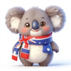 Wall Mural - cute 3d fluffy Koala character with Australia style scarf, white background