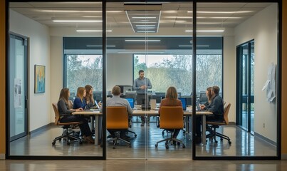 Poster - A Collaborative Business Meeting in a Modern Office gathers diverse individuals to discuss key topics, share ideas, and develop strategies for professional success and improved productivity