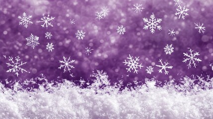 Canvas Print - Snow-covered purple background with delicate white snowflakes, creating a magical Christmas winter design. The purple hue adds a whimsical, festive touch