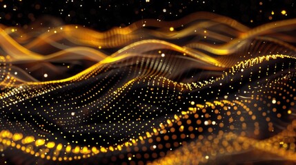 Aufkleber - This abstract image features flowing waves of golden light that shimmer and glide. It represents a beautiful blend of technology and art. Perfect for tech designs, background visuals. AI