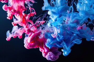 Wall Mural - Colorful liquid flow creating unique shapes and bubbles on black.