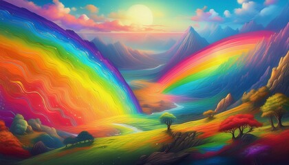 Canvas Print - landscape with rainbow