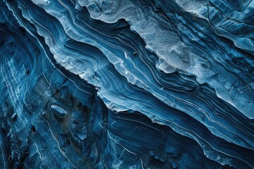 Sea and wind erosion shapes blue rock with smooth lines.