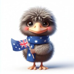 Wall Mural - cute 3d fluffy emu ostrich character with Australia style scarf