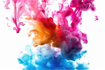 Wall Mural - Colored ink in water on white background.