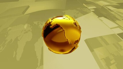 Poster - news background. golden earth globe with map of world .3d render background.