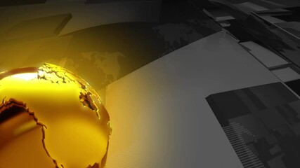 Poster - news background. golden earth globe with map of world .3d render background.