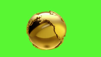 Poster - news background. golden earth globe with map of world .3d render background. green screen or chroma 