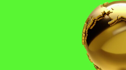 Poster - news background. golden earth globe with map of world .3d render background. green screen or chroma 