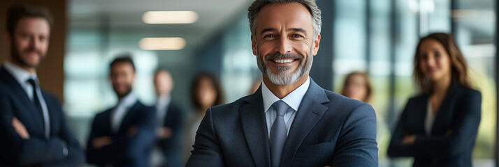 Poster - Team of businessmen smiling with confidence in office, leadership, organization