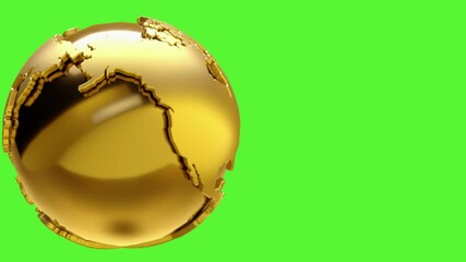 Poster - news background. golden earth globe with map of world .3d render background. green screen or chroma 