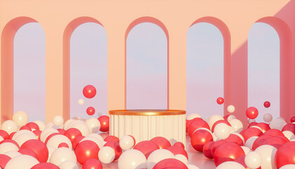 Aufkleber - a podium backdrop for product display with balloons background. celebration concept. 3d rendering